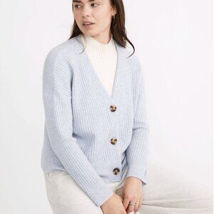 Madewell Cameron Ribbed Cardigan Sweater in Coziest Yarn hthr serene blue size M